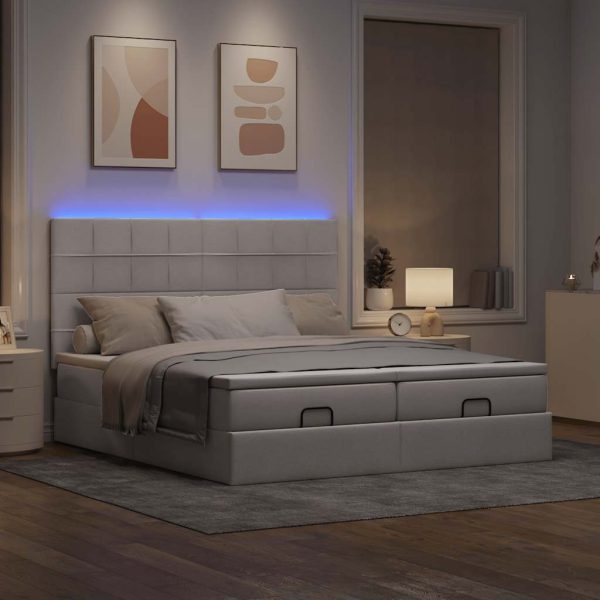 Estrutura cama otomana com colchões tecido cinzento 200x200cm