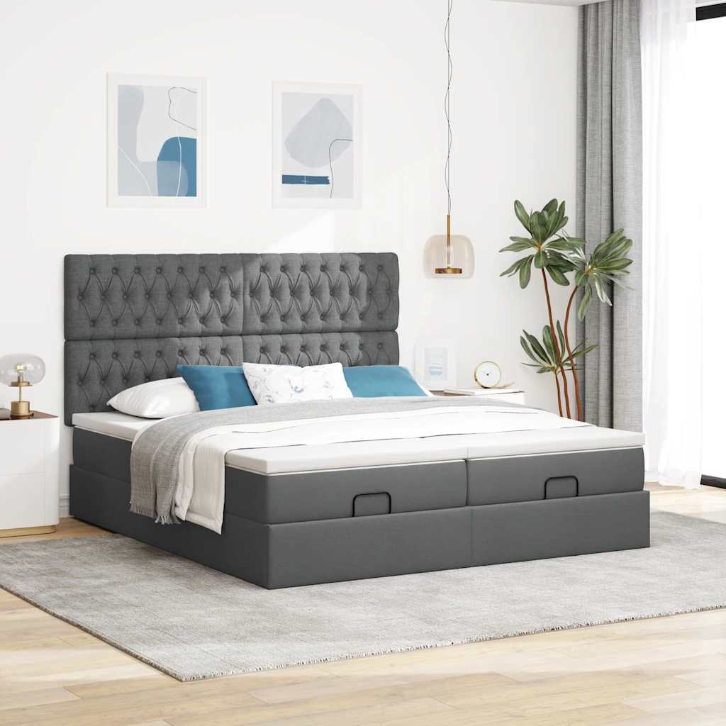 Estrutura de cama otomana com colchões tecido cinzento escuro - Image 2