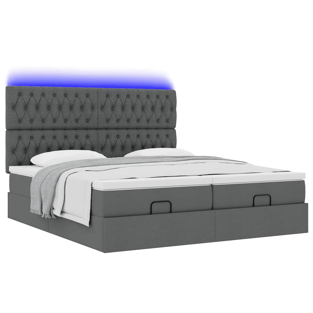 Estrutura de cama otomana com colchões tecido cinzento escuro - Image 3