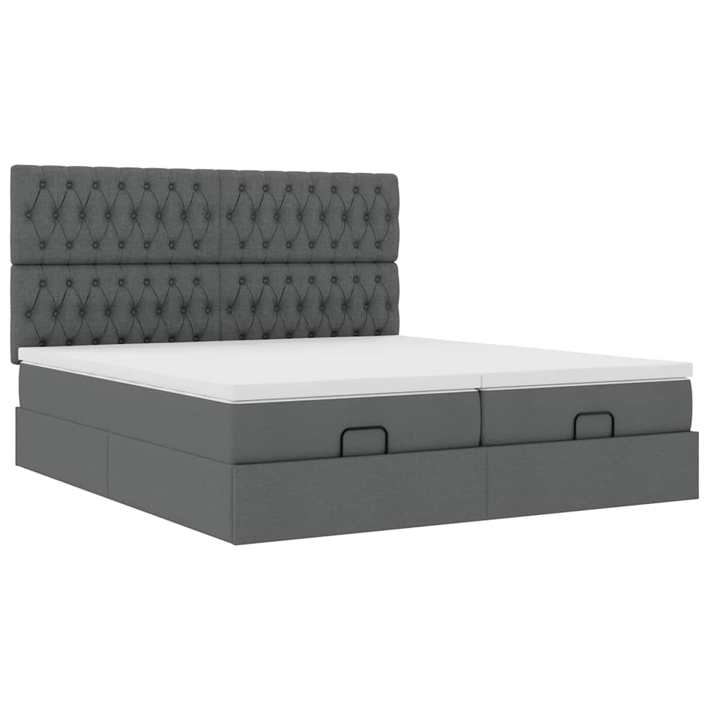 Estrutura de cama otomana com colchões tecido cinzento escuro - Image 4