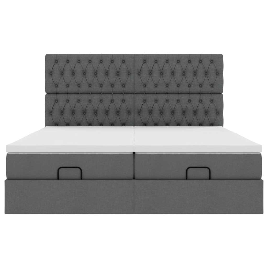 Estrutura de cama otomana com colchões tecido cinzento escuro - Image 5