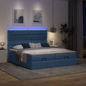 Estrutura de cama otomana com colchões 180x200cm tecido azul