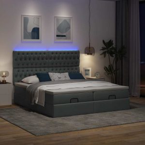 Estrutura de cama otomana com colchões tecido cinzento escuro