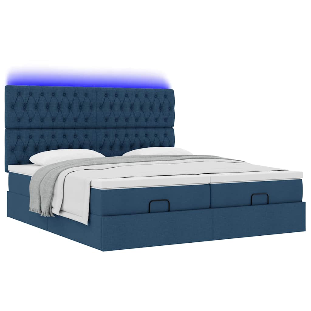 Estrutura de cama otomana com colchões 200x200cm tecido azul - Image 3