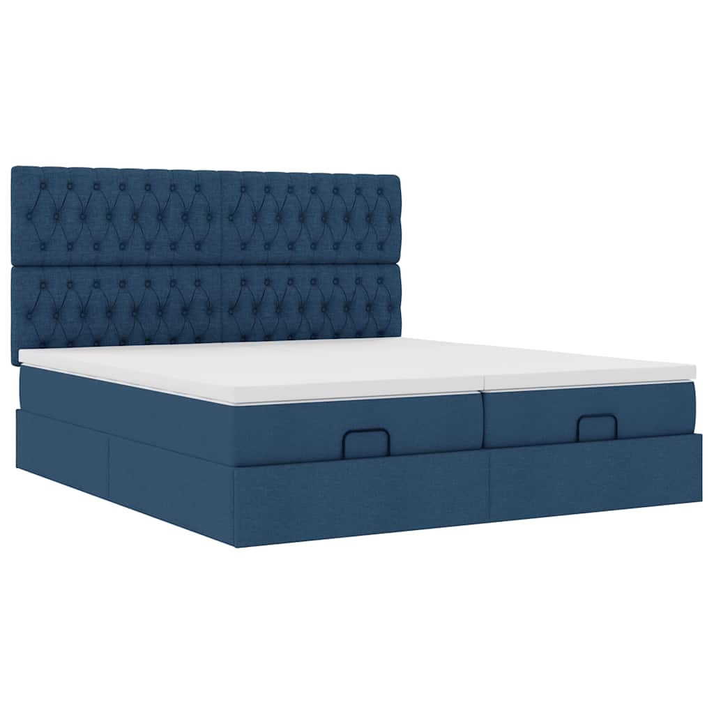 Estrutura de cama otomana com colchões 200x200cm tecido azul - Image 4