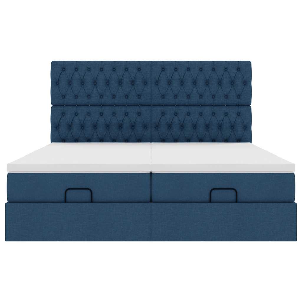 Estrutura de cama otomana com colchões 200x200cm tecido azul - Image 5