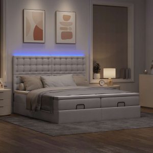 Estrutura cama otomana com colchões tecido cinzento 200x200cm