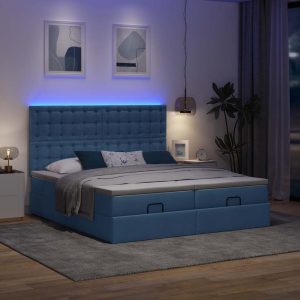 Estrutura de cama otomana com colchões 200x200cm tecido azul