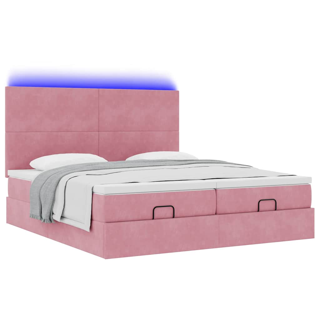 moldura de cama otomana vidaXL com colchão rosa 200x200cm Veludo - Image 3