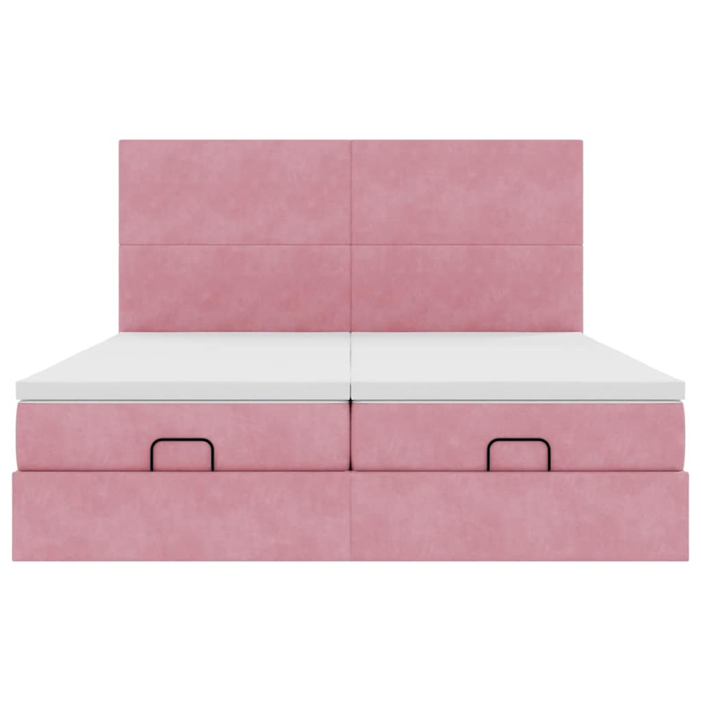 moldura de cama otomana vidaXL com colchão rosa 200x200cm Veludo - Image 5