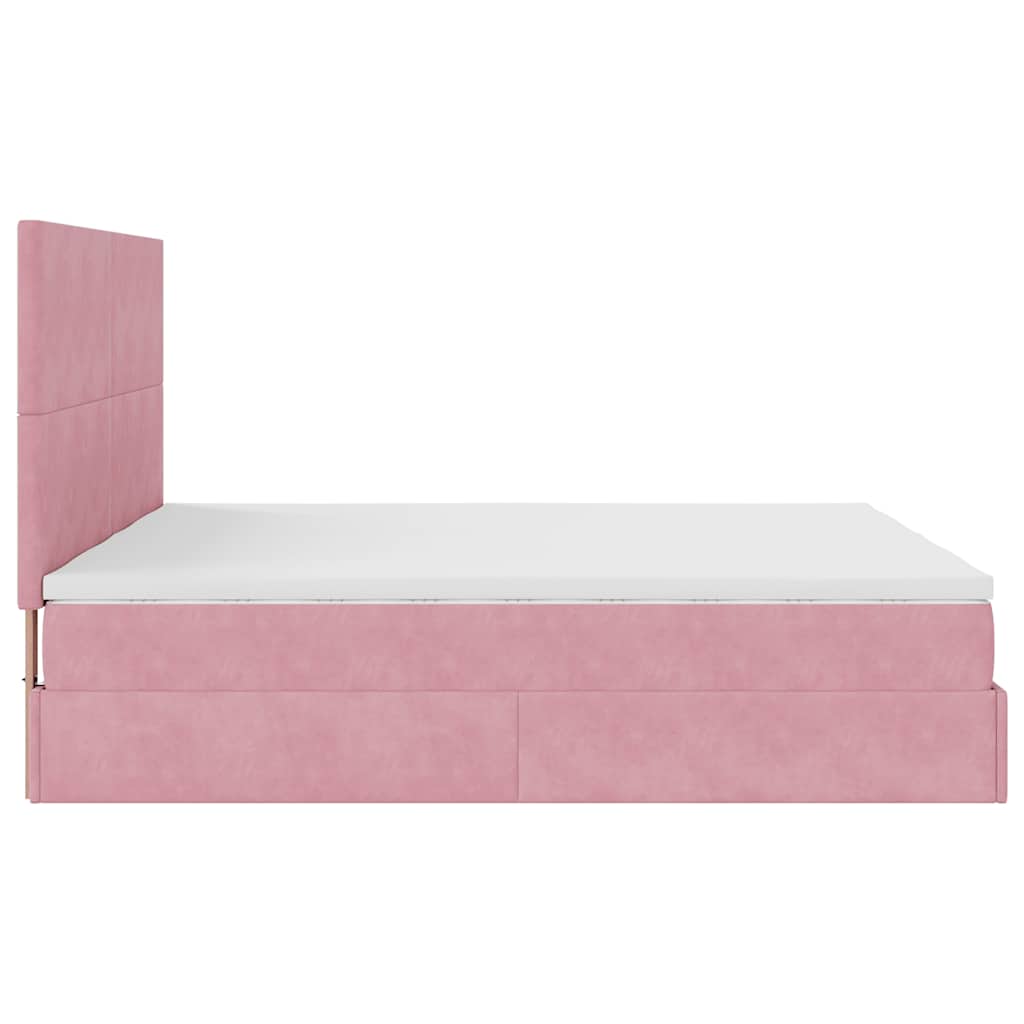 moldura de cama otomana vidaXL com colchão rosa 200x200cm Veludo - Image 6