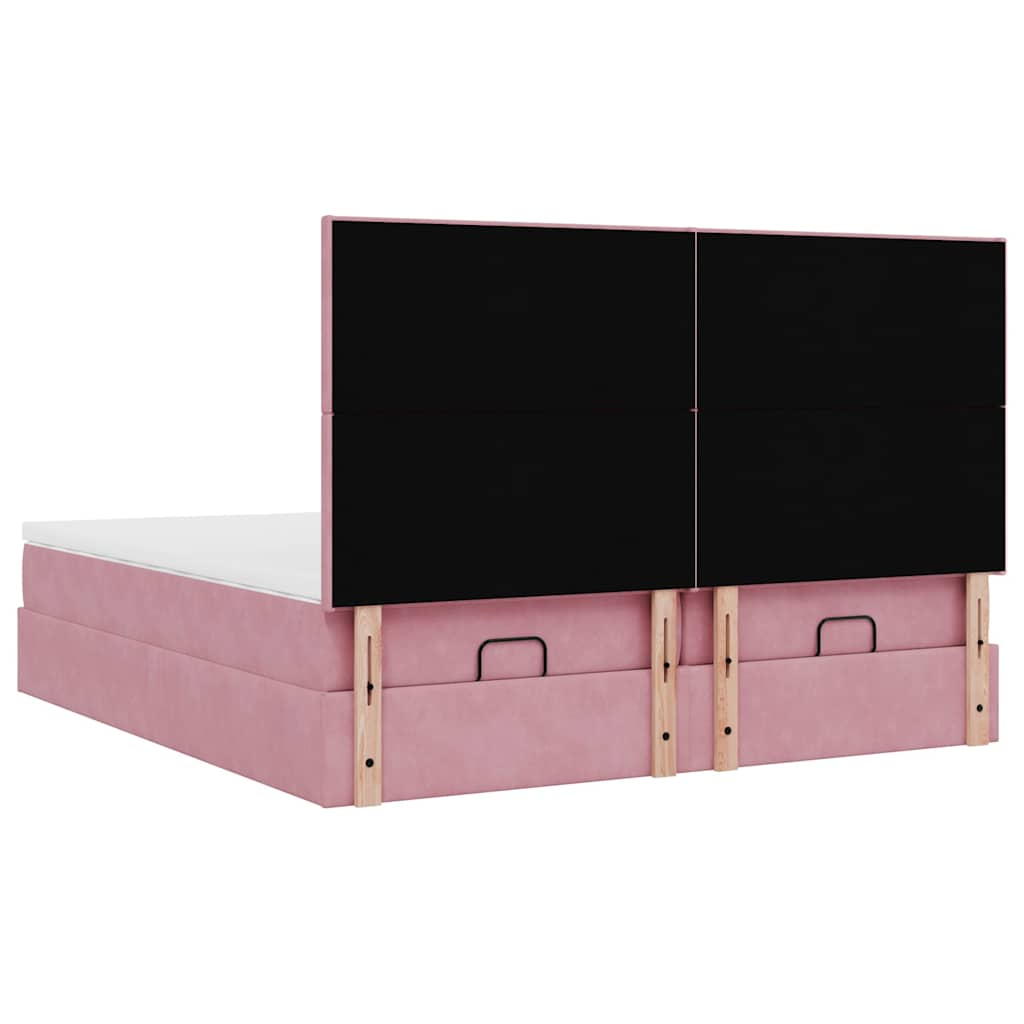 moldura de cama otomana vidaXL com colchão rosa 200x200cm Veludo - Image 7