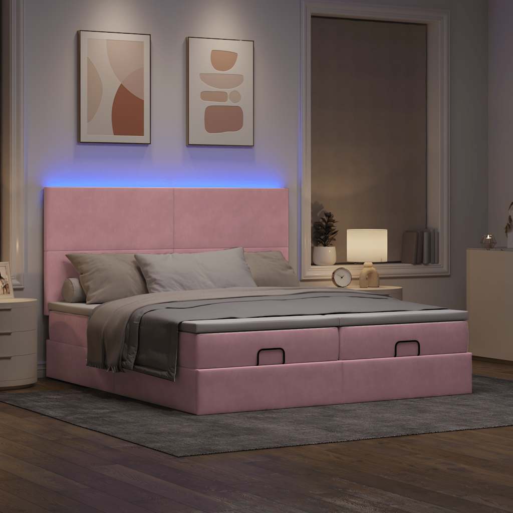moldura de cama otomana vidaXL com colchão rosa 200x200cm Veludo