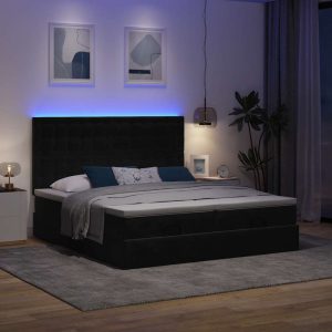 Estrutura de cama otomana com colchões 180x200cm veludo preto