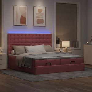 moldura de cama otomana vidaXL com colchão rosa 200x200cm Veludo