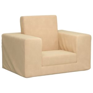 Sofá-cama infantil pelúcia macia cor creme