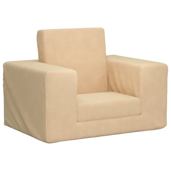 Sofá-cama infantil pelúcia macia cor creme