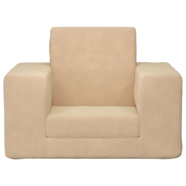 Sofá-cama infantil pelúcia macia cor creme - Image 3