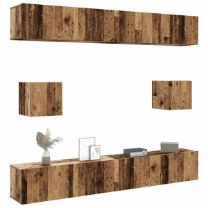 Conjunto de armário TV de parede 6 pcs madeira madeira velha