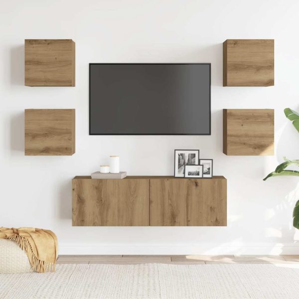 Conjunto de armário TV parede 5 pcs madeira carvalho artisiano - Image 2
