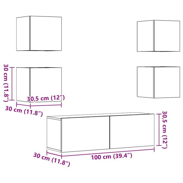 Conjunto de armário TV parede 5 pcs madeira carvalho artisiano - Image 8