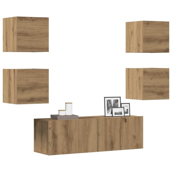 Conjunto de armário TV parede 5 pcs madeira carvalho artisiano