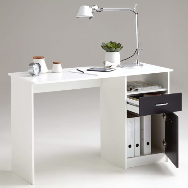 FMD Secretária com 1 gaveta 123x50x76,5 cm branco e preto - Image 2