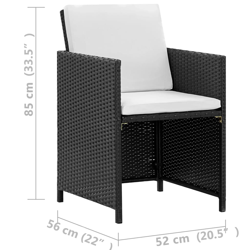 13 pcs conjunto jantar exterior com almofadões vime PE preto - Image 9