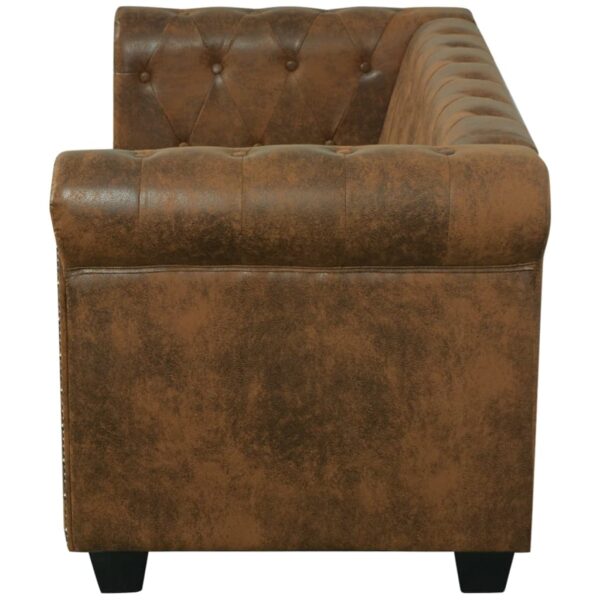 Sofá Chesterfield 2 lugares couro artificial castanho - Image 3