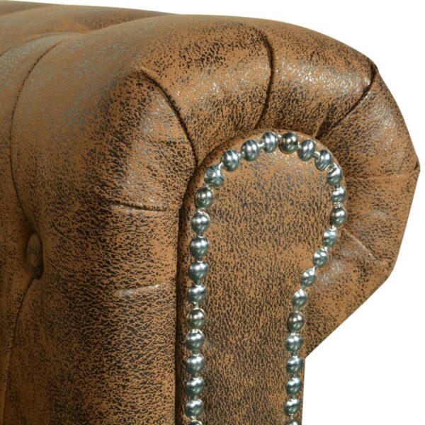 Sofá Chesterfield 2 lugares couro artificial castanho - Image 4