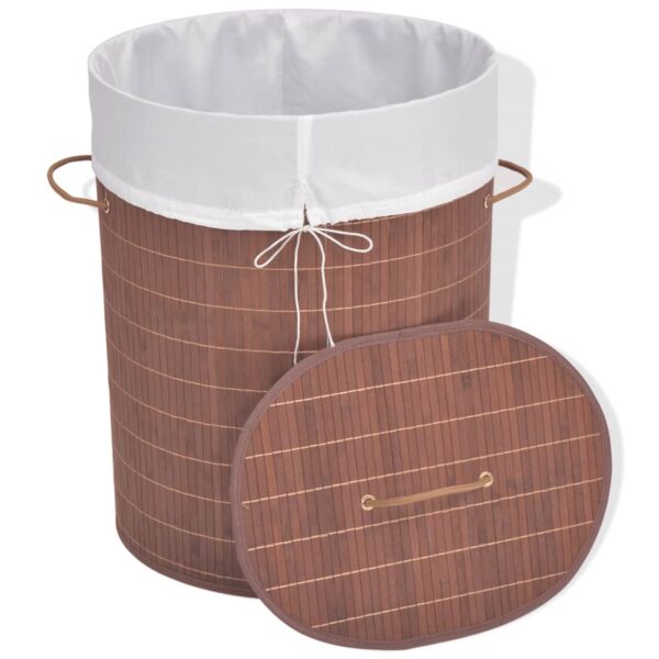 Cesto oval para roupa suja bambu castanho - Image 2