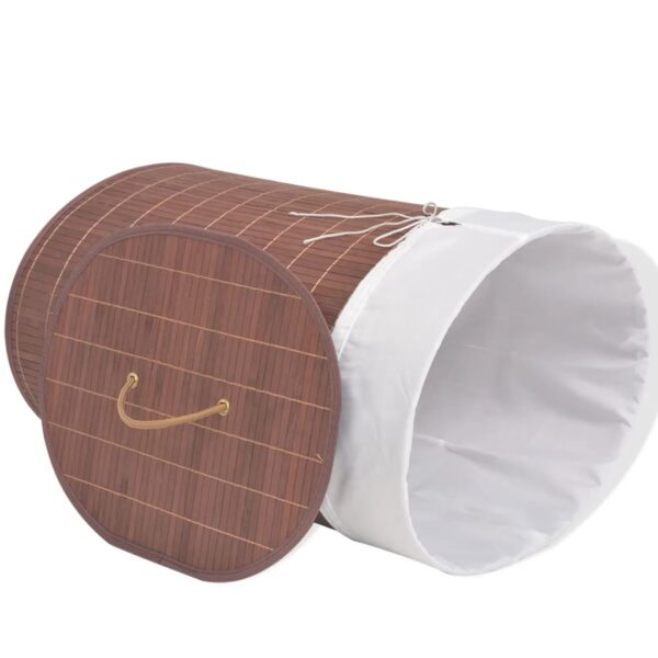 Cesto oval para roupa suja bambu castanho - Image 3