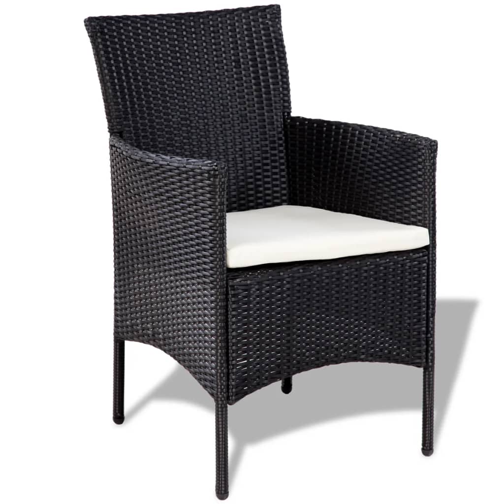 4 pcs conjunto lounge de jardim c/ almofadões vime PE preto - Image 3