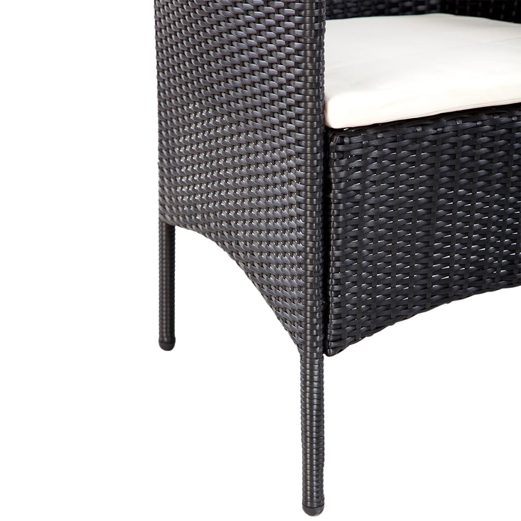 4 pcs conjunto lounge de jardim c/ almofadões vime PE preto - Image 5