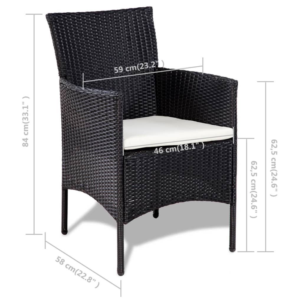 4 pcs conjunto lounge de jardim c/ almofadões vime PE preto - Image 8