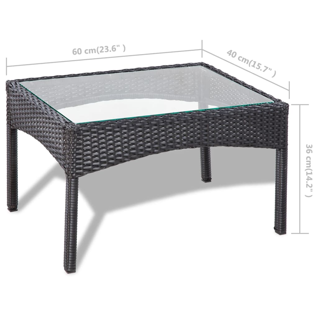 4 pcs conjunto lounge de jardim c/ almofadões vime PE preto - Image 10