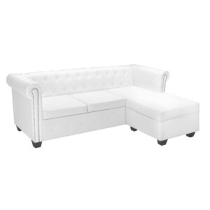 Sofá Chesterfield em forma de L couro artificial branco