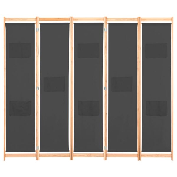 Divisória de quarto com 5 painéis 200x170x4 cm tecido cinzento - Image 2