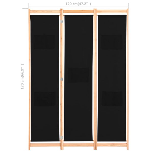 Divisória de quarto com 3 painéis 120x170x4 cm tecido preto - Image 8