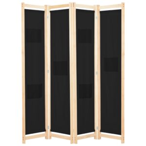Divisória de quarto com 4 painéis 160x170x4 cm tecido preto