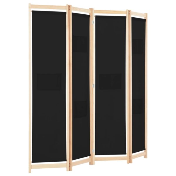 Divisória de quarto com 4 painéis 160x170x4 cm tecido preto - Image 3