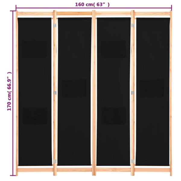 Divisória de quarto com 4 painéis 160x170x4 cm tecido preto - Image 8