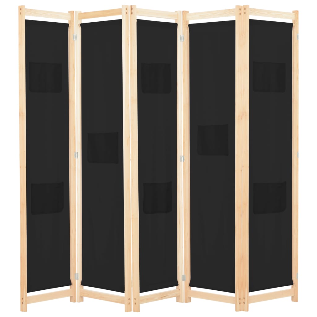 Divisória de quarto com 5 painéis 200x170x4 cm tecido preto