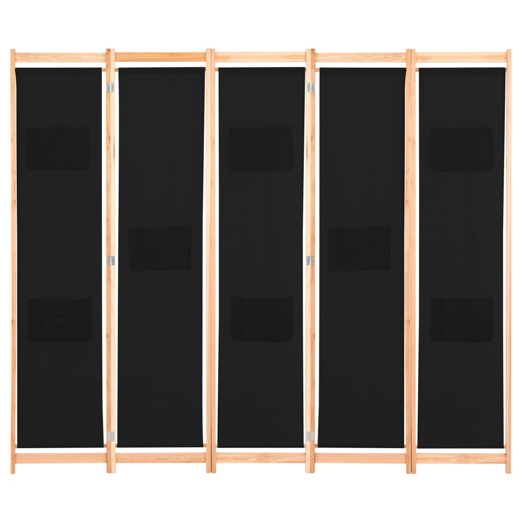 Divisória de quarto com 5 painéis 200x170x4 cm tecido preto - Image 2