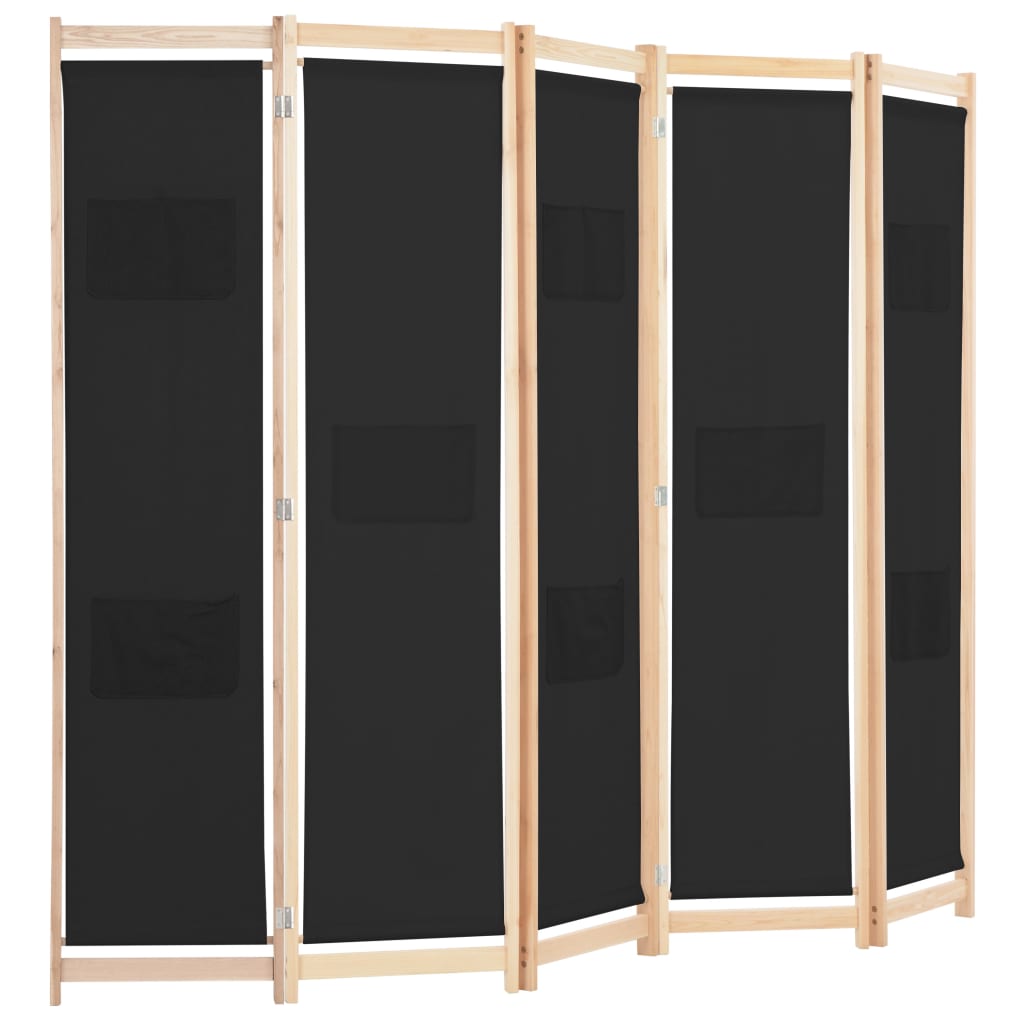 Divisória de quarto com 5 painéis 200x170x4 cm tecido preto - Image 3