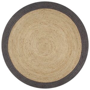 Tapete artesanal em juta com rebordo cinzento escuro 90 cm