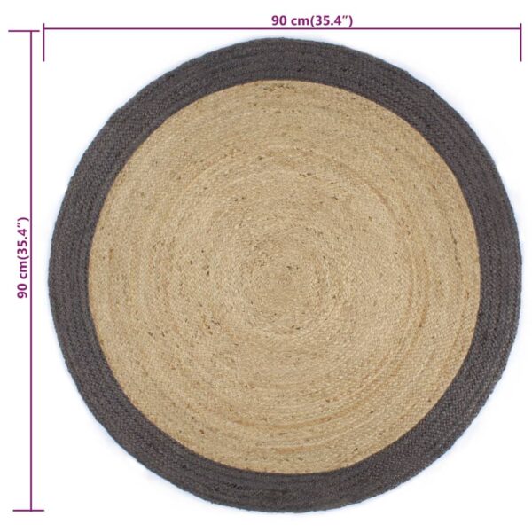 Tapete artesanal em juta com rebordo cinzento escuro 90 cm - Image 6
