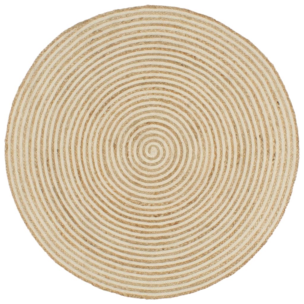 Tapete artesanal em juta com design em espiral branco 90 cm