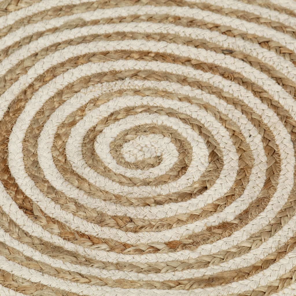 Tapete artesanal em juta com design em espiral branco 90 cm - Image 4