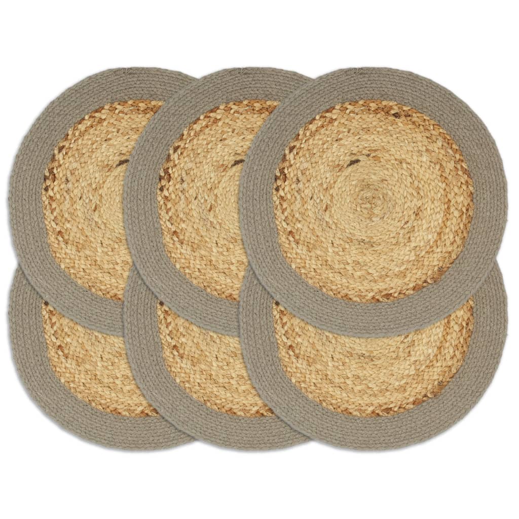 Individuais de mesa 6 pcs juta e algodão 38 cm natural e cinza